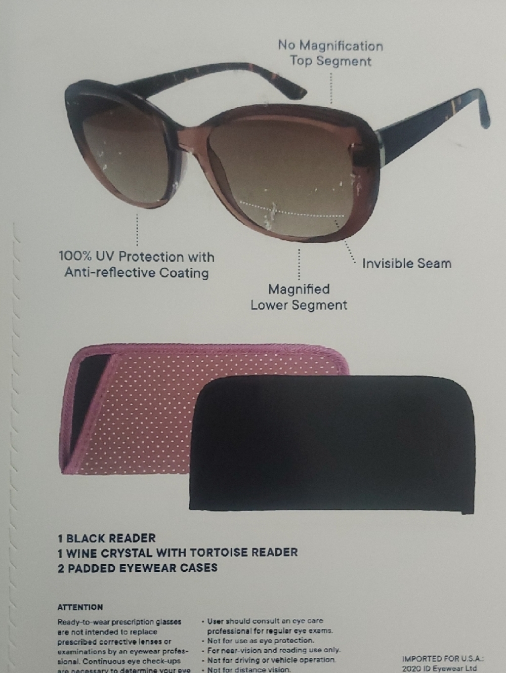 2 Bifocal Sunglasses for Women, Sun Reading glasses Oversized Ladies Shades, - Picture 4 of 5